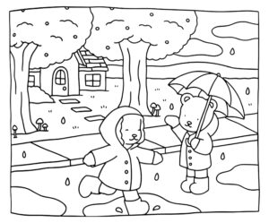 desenho-de-animais-brincando-na-chuva-Bobbie-Goods-para-imprimir