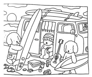 desenho-de-cachorros-com-prancha-de-surf-na-praia-Bobbie-Goods-para-imprimir
